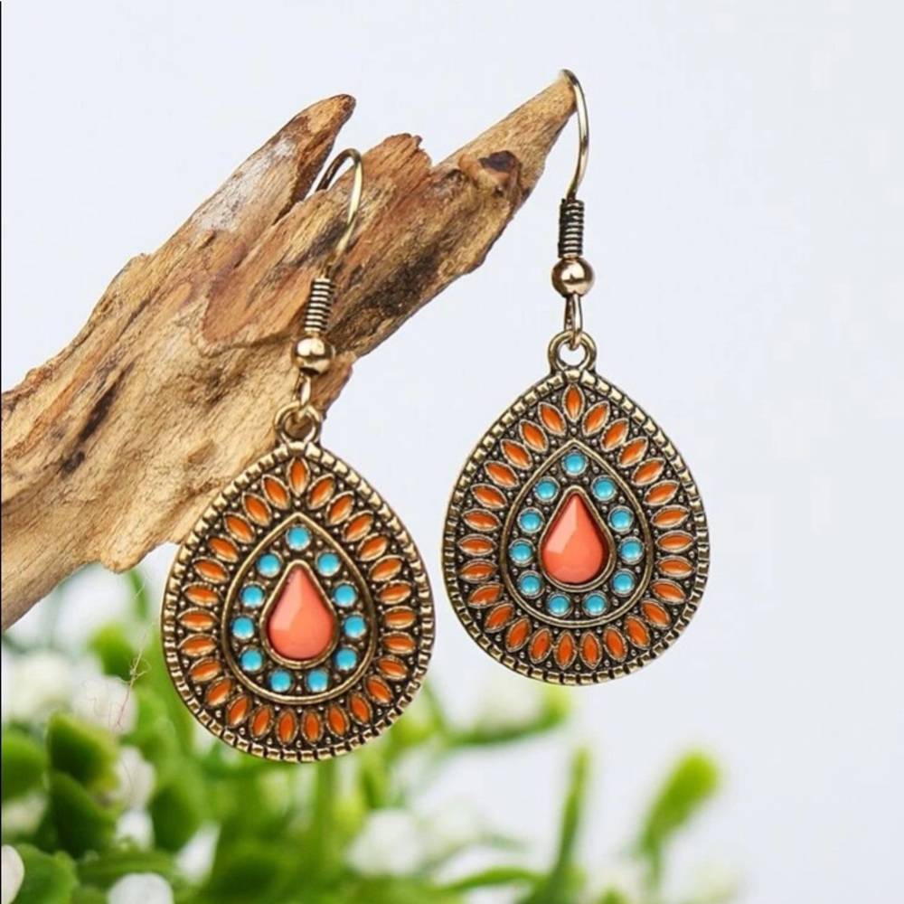 🆕 Summer Fun Turquoise Coral Silver Earrings!!! … Brand NEW!!!